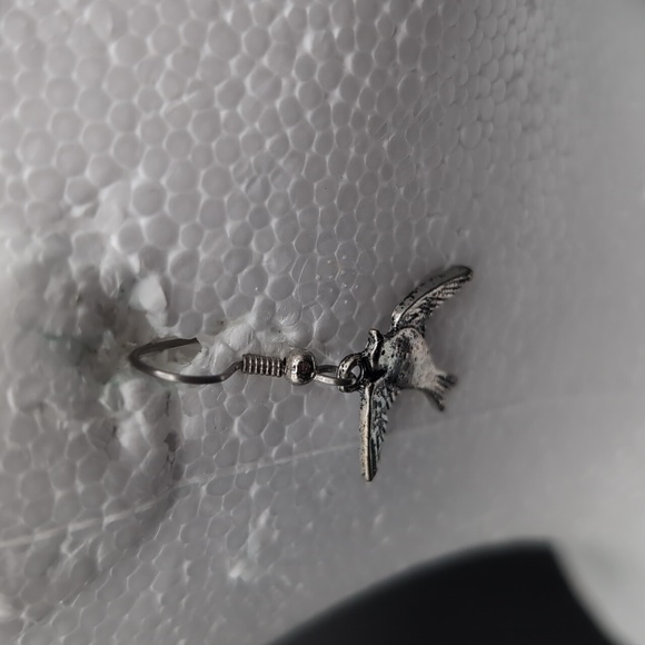 Silver Toned Swift Bird Shaped Focus Drop Dangle Hook Earrings - Picture 4 of 7